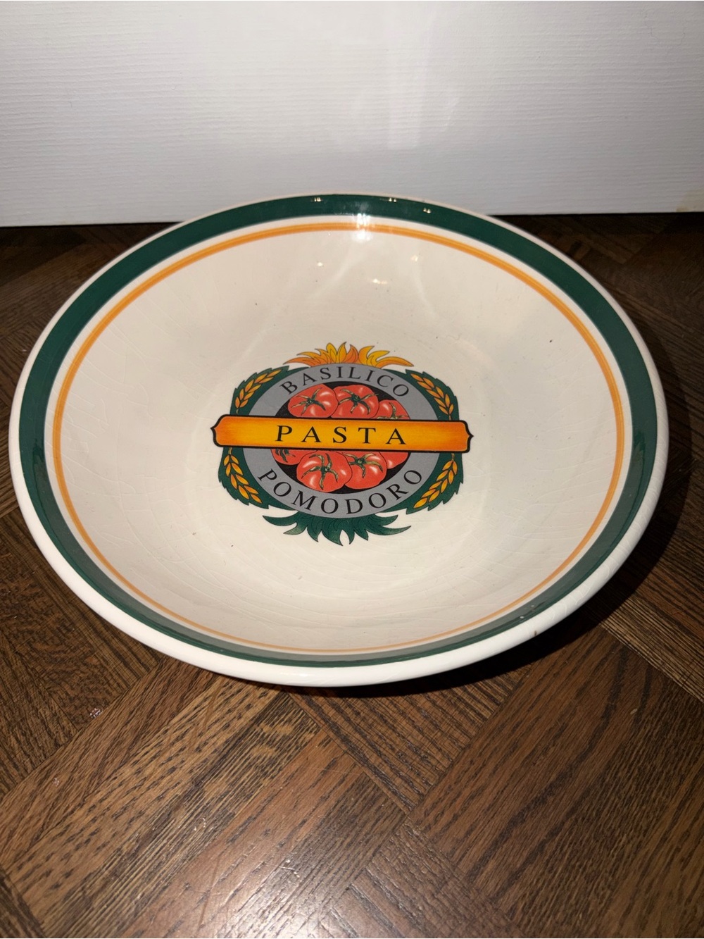 Basilico Pomodoro Pasta Bowl - Cream with Green & Orange Trim